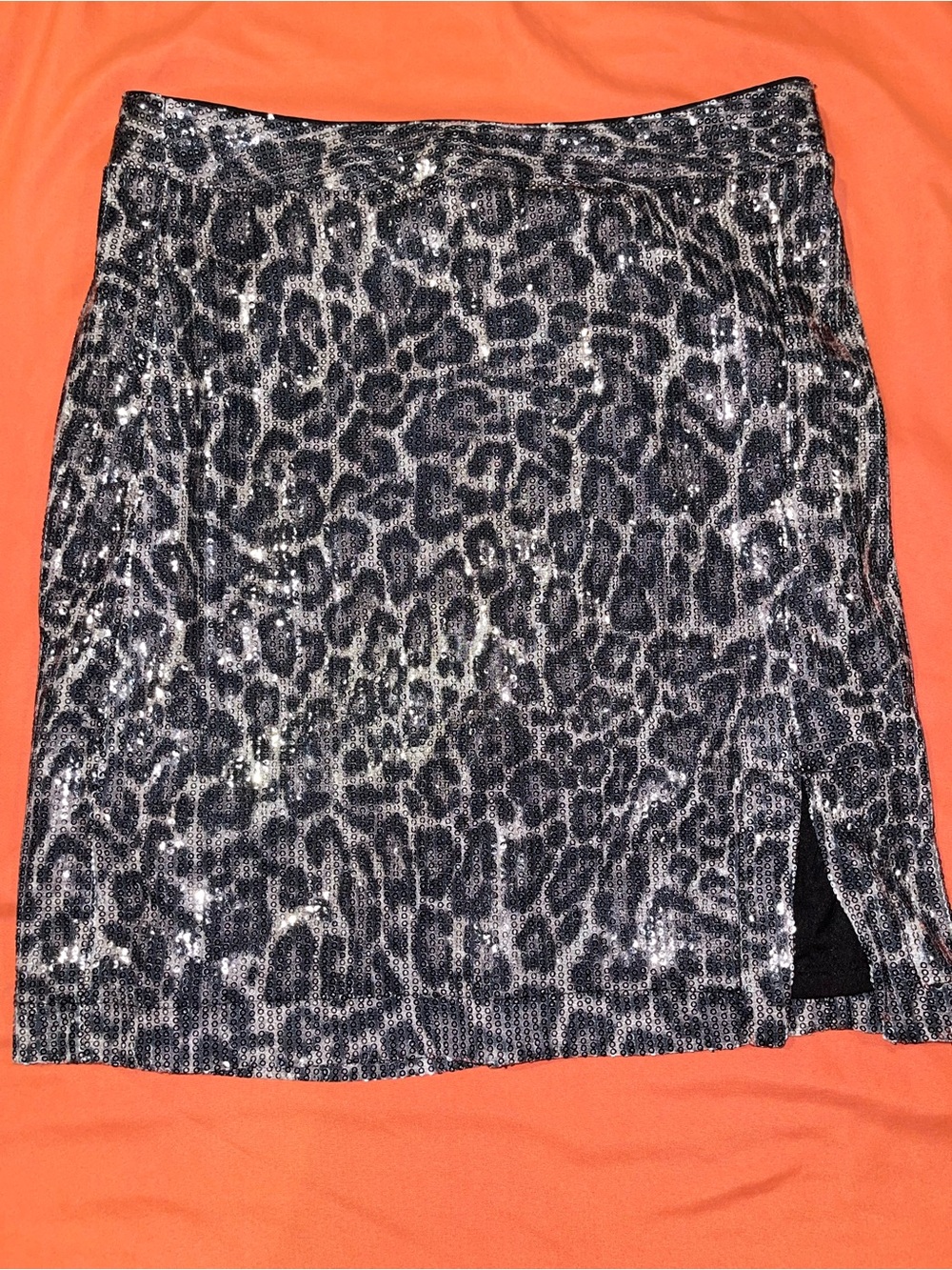 Michael Kors Silver and Black Sequin Leopard Mini Skirt